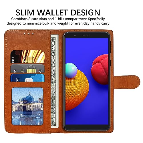 Image of Amazon Brand - Solimo Flip Leather Mobile Cover (Soft, Flexible & Kickstand Back case) Compatible for Samsung Galaxy M01 (CamelBlue)