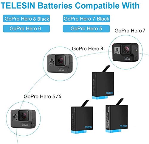 TELESIN Allin Box Battery Charger with High Speed USB 3.0 SD Card Reader Function, Waterproof Storage Carry Case for GoPro Hero 8 Hero 7 Black Hero 6 Hero 5 Black Batteries (Allin Box+2 Batteries)