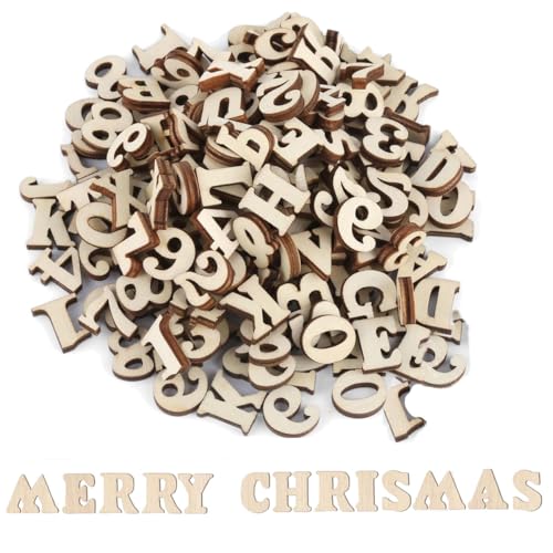 200 Letras de madeira pequenas e números de madeira, 15 mm, letras e números para decoração natalícia, casamentos, festas, artesanato e decoração aleatória
