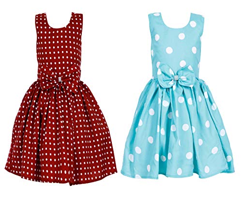 Image of Casual Frock for Baby Girls,Blue Printed and Olive Printed,Pack of 2