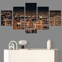 SIGNWIN 5 Panel Canvas Wall Art Building Cityscape for Home Decorations Ready to Hang - 60