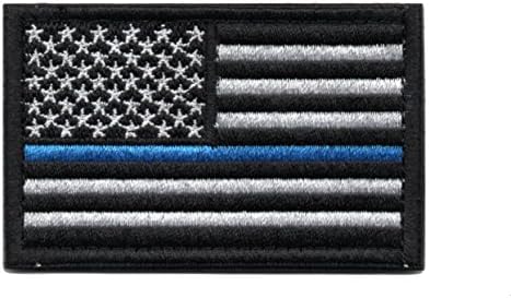 Thin Blue Line Tactical American Flag Patch Military Uniform Emblem with Hook and Loop (Black & White)
