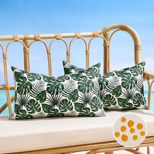 BonBotimen Fundas de Cojín 30x50 cm Diseño de Plantas Tropicales, Funda de Almohada Lumbar Impermeables Exterior Decorativas para Primavera Y Verano para Jardín, Balcón, Cama Y Salón, Juego de 2
