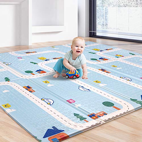 Bammax Alfombra de Juego, Alfombra de Juego Plegable para Bebés, Impermeable, Reversible, para Niños, Alfombra para Gatear, de Espuma, para Jugar, No Tóxico, Portáti ? 77.5x70x0.6 Pulgadas
