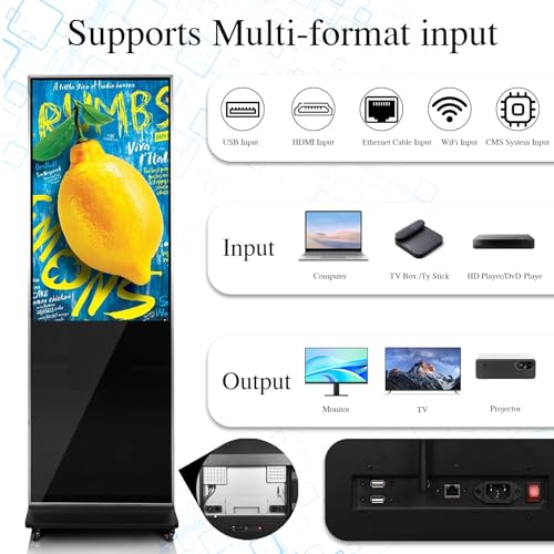 Image of 43 inch Touch Digital Signage Display Kiosk Floor Stand Advertising | 4K Android 14 4 + 32 Storage, USB WiFi HDMI Bluetooth Input, Smart Split Screen, Free CMS, 700 Nits, Life over 50,000 hours