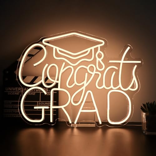 Jesalah Congrats Grad Neon Sign 2025 - USB Warm White Graduation Decor for Backdrop, Dorm, Prom Night