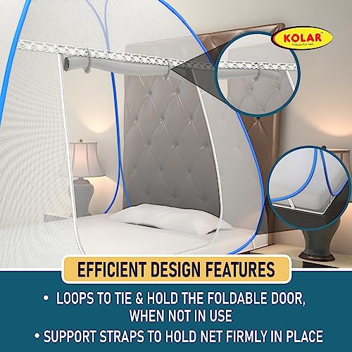 Image of KOLAR Supreme On Mosquito Net for Single Bed|Polyester 30 GSM|Foldable Machardani |Strong and Durable|Tent Type Corrosion Resistant - Blue Color