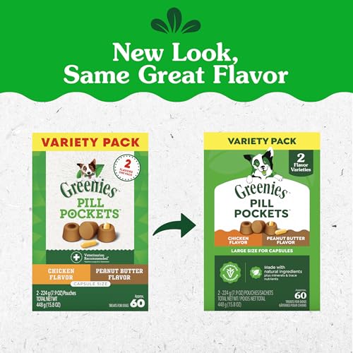 Image of Greenies Pill Pockets for Dogs Large Size, Dog Treat Pouch for Capsule Medication, Variety Pack, 7.9 oz. Pouch (Pack of 2)