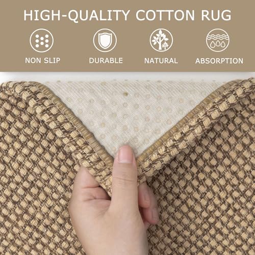 KOZYFLY Boho Runners for Hallways 2x10 ft Washable Kitchen Runner Non Slip Rubber Backed Hallway Rugs Cotton Entryway Runner Rug Floor Carpet for Indoor Hall, Backdoor, Kitchen, Tan/Orange/Brown