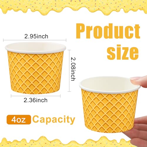 Image of 50 Pcs Paper Ice Cream Cups 4oz Ice Cream Disposable Dessert Bowls Small Treat Snack Bowls for Sundae Frozen Yogurt Soup Hot or Cold Food Containers Party Supplies