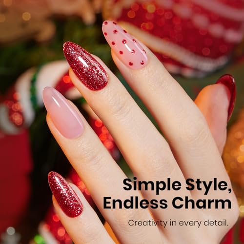 Image of Beetles Red Glitter Gel Nail Polish - Wine Red Shimmer Gel Polish 1Pcs 0.5Oz 15ml Soak Off UV LED Long Lasting Glossy Manicure for Nail Art and DIY