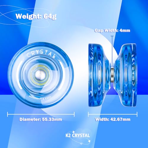 Image of MAGICYOYO Professional Crystal DNA Yoyo - Responsive for Kids, Plastic for Beginners, Unresponsive Bearing for Intermediate + 12 Strings + Bag (Crystal Blue) | Plastic Finger Spin Trick Yo-yo with Unresponsive Bearing for Intermediate +12 Strings+Bearings Kit+Carry Bag (Crystal Blue)