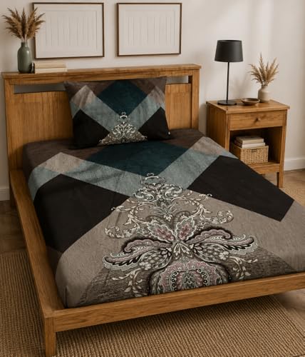 Image of 230 TC Glace-Cotton All Around Elastic Fitted Bedsheet, Elastic Fitted Bedsheet Single Size Bedsheet for Single Bed with 1 Pillow Cover, Size - 72 x 36 x 8 Inch Color