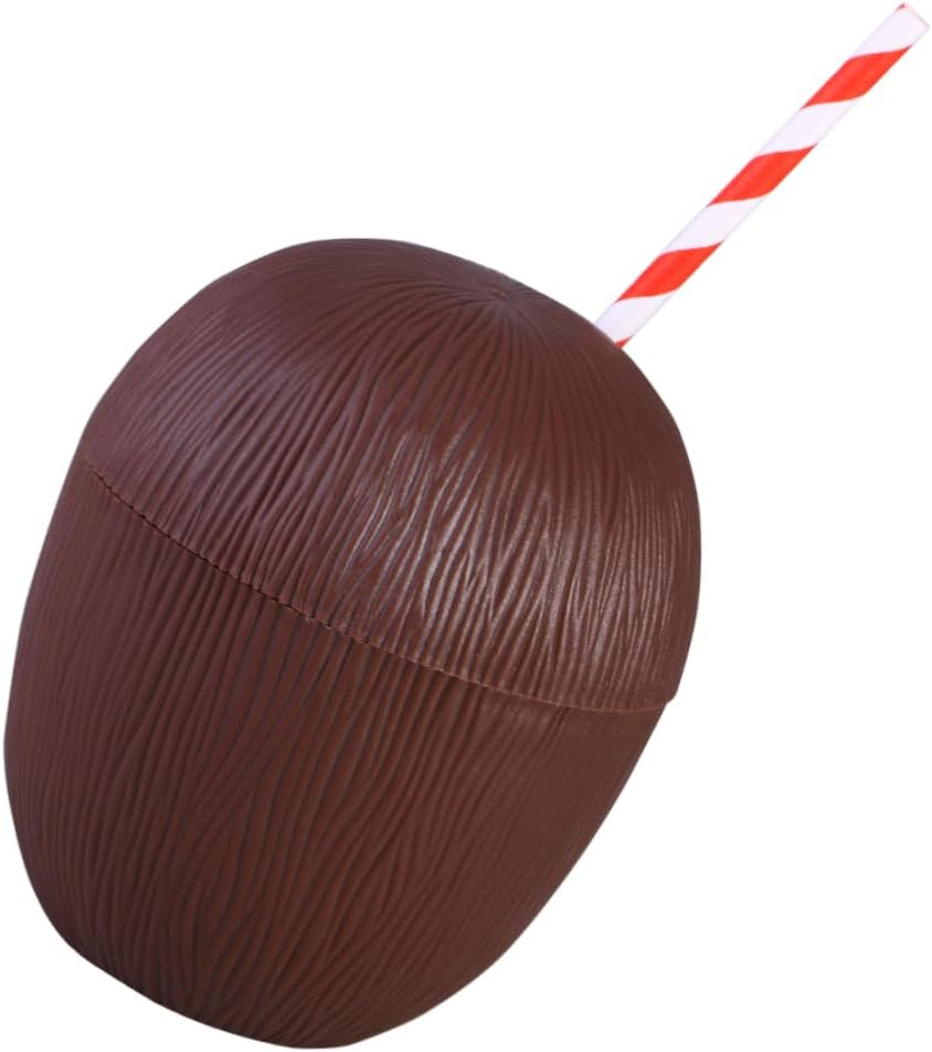 HANABASS 12Pcs Tropical Coconut Cups for Luau Party Favors Unique Drink Containers for Beach Tropical Theme Events Fun Portable Juice Cups with Random Straws