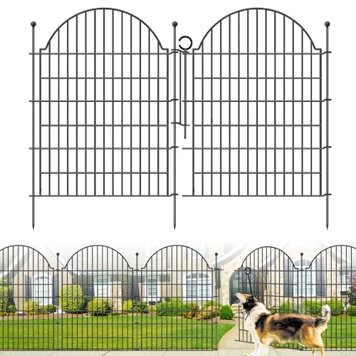 5 Panels Decorative Garden Fencing with Gate for Yard, 40in (H) x 11.8ft (L) No Dig Animal Barrier Fence, Rustproof Metal Wire Outdoor Dog Fences Panel Border with Temporary Ground Stakes