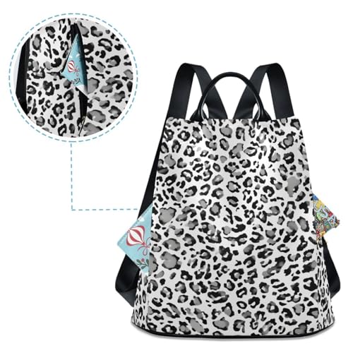 Sac à dos léopard pour femme en polyester noir et gris avec multi-poches - 4