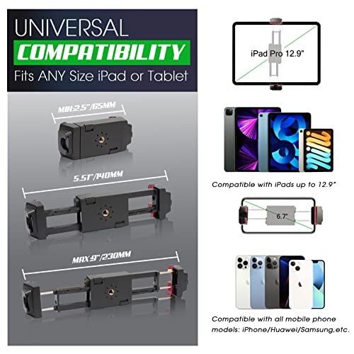Ipad And Phone Tripod Mount Adapter With Cold Shoe/Charging Port For Ipad 12.9”/Air/Mini/ Galaxy Tab, Universal Tablet Holder Compatible With Iphone 14 Pro Max/13/12/Samsung/Huawei For Shooting/Vlog #TOP2