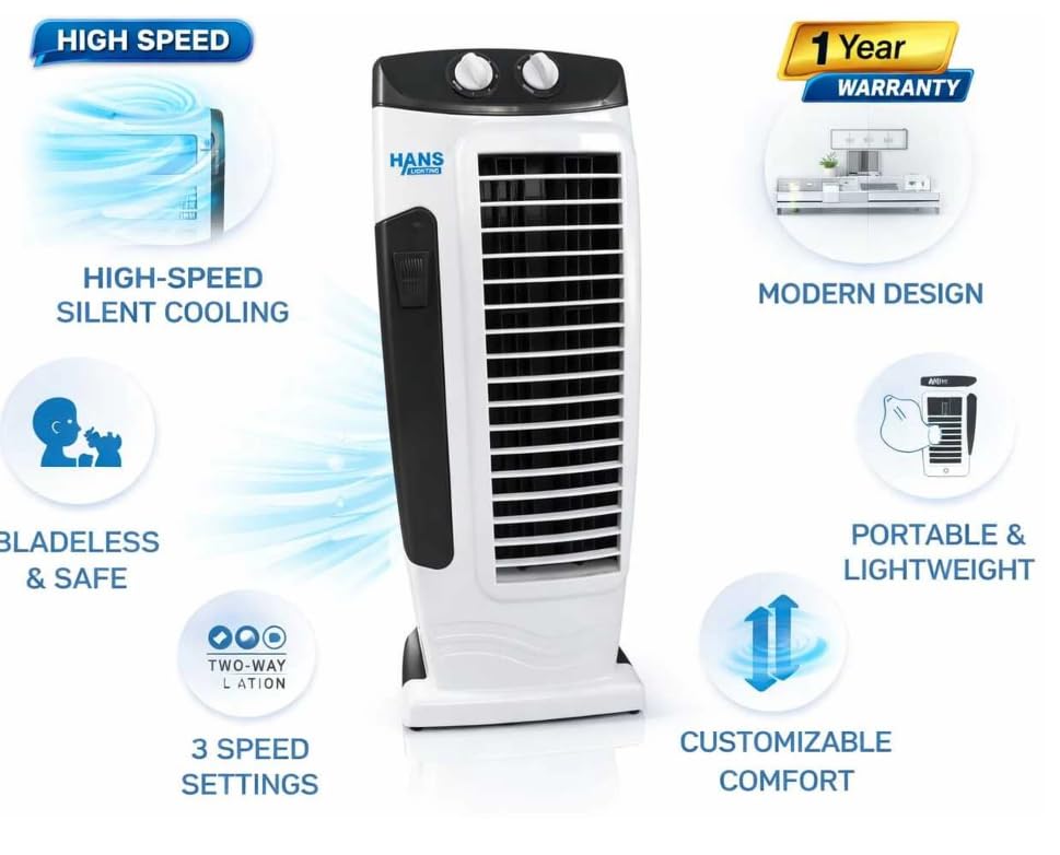 Image of Hans Lighting High-Speed Tower Fan 3 Speed Fan | 1 Year Warranty | 25ft Air Delivery with 1 Year Warranty Anti Rust 50 mm Tower Fan (White | Pack of 1)