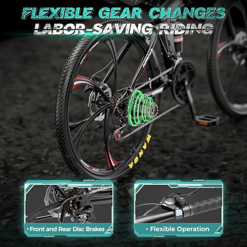 Betterland 26 Inch Mountain Bike, 21 Speeds Full Suspension Folding Bikes, Dual Disc Brake, High Carbon Steel Frame And Non-Slip Quick Release Tire Bicycle For Men Women thumb #4