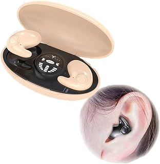 WANWEN Ear Buds Wireless Earbuds, Invisible Sleep Wireless Earphone IPX5 Waterproof, Bluetooth 5.3 Earphones, Touch Control, with Wireless Charging Box, Double Noise Cancelling (Beige)