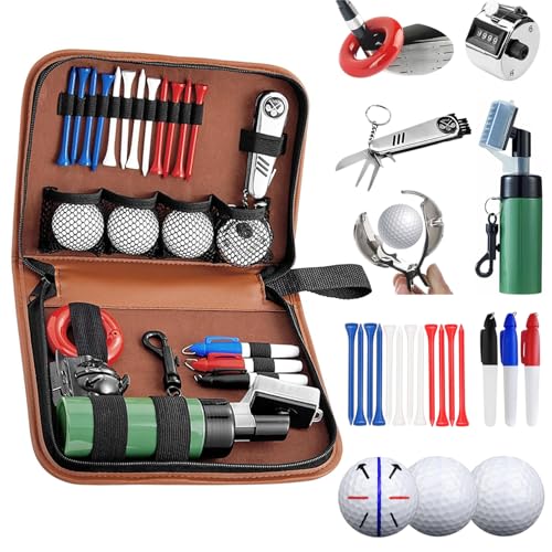 24 Teiliges Golfzubehör Golfzubehör Für Anfänger geeignet, Golfschläger Reinigungsbürste, Golfball-Marker, Golfmesser, Golfballe, Handzähler, Tees,...