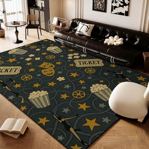 Movie Area Rugs, Popcorn Film Reel Stars Rug, Vintage Movie