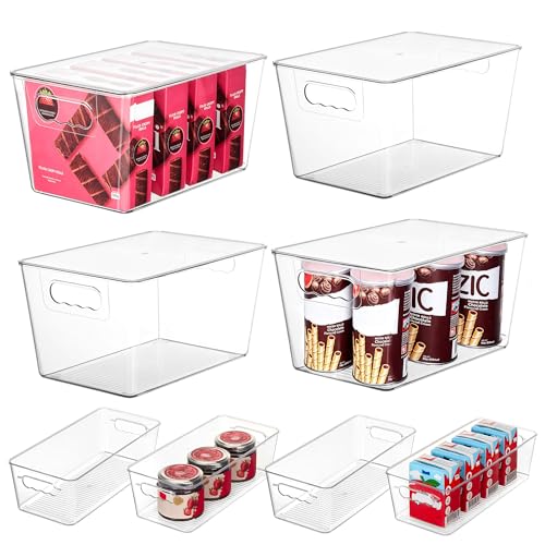 Image of Vtopmart 8 Pack Clear Plastic Storage Bins with Lid Set, 4 Large and 4 Small Pantry Organizers and Storage Bins with Handle, Storage Containers for Pantry, Kitchen, Fridge, Cabinet Organization