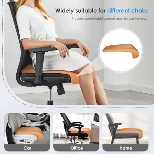 Image of FLORICH Car Seat Extender Leg Extender Support Cushion for Driver Seats Office Chair, Leather Carseat Leg Support for Long Drivers Universal Car Seat Cushion Legs Rest Pads-Beige Brown
