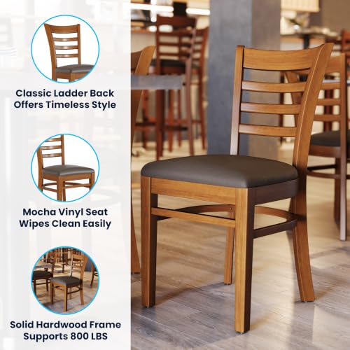Image of Flash Furniture Hercules Ladder Back Wood Chair - Vinyl Seat, Cherry /Mocha