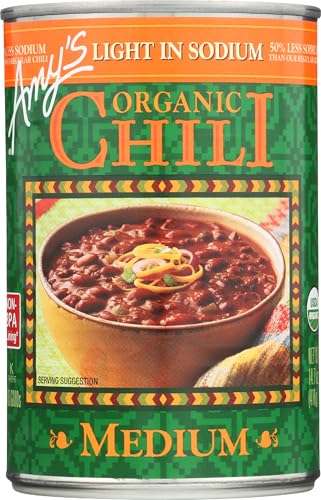 Amy's Organic Chili, Vegan Medium Chili, Light in Sodium, Gluten Free, Made With Red Beans and Tofu, 14.7 Oz