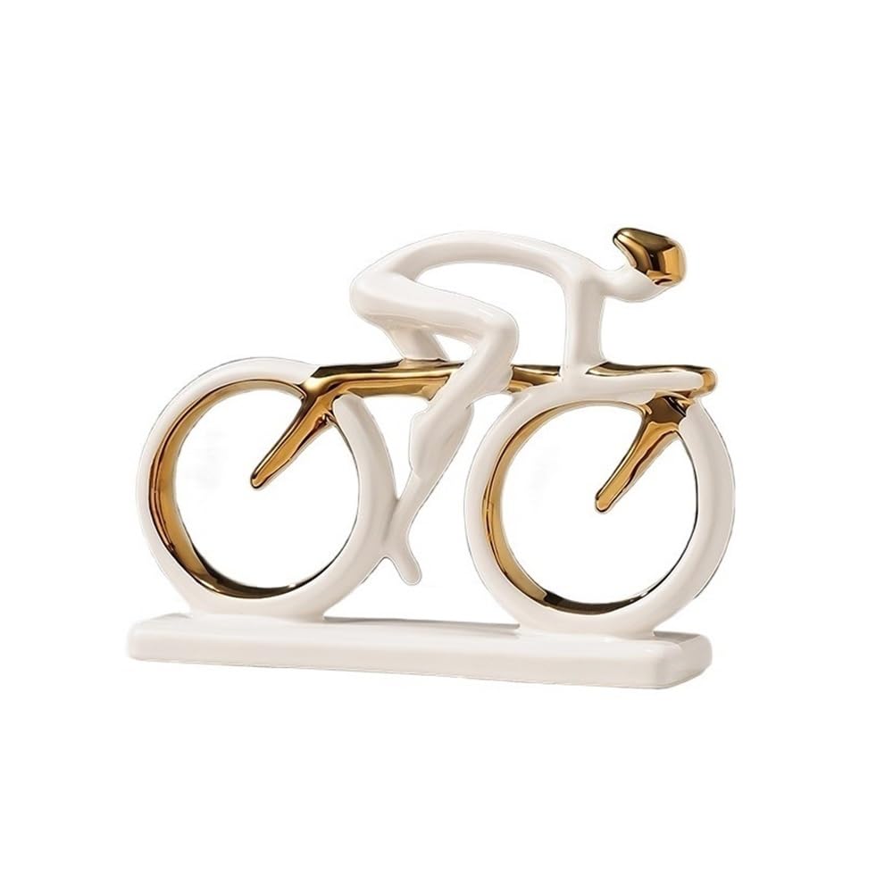 Statue d'art décoration de vélo sport créative en céramique blanche pour bureau et table