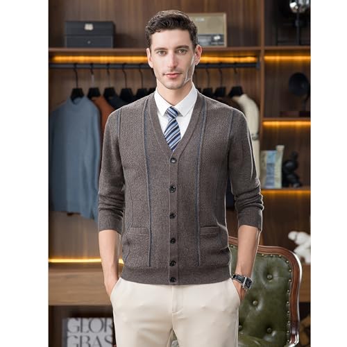 Mens 100% Wool Cardigan Sweater Casual V Neck Cable Knitted Cardigans Button Down Winter Chunky Sweaters with Pockets3