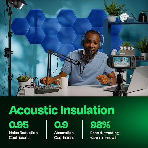 Image of Acoustic Panels 12-Pack Soundproof Wall Panels 12 inchX10.4 inchX0.4 inch Sound Panels High Density Sound Dampening Panels - [Grand Blue Hexagon]