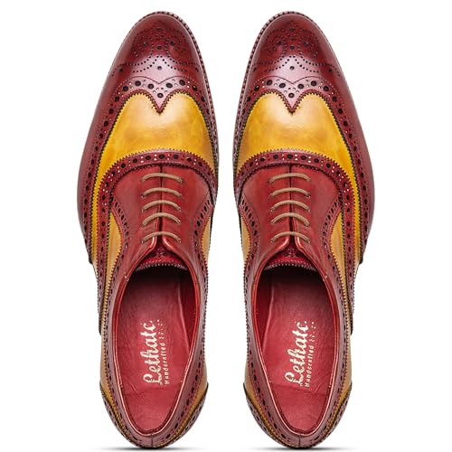 Image of Lethato Wingtip Brogue Oxford Handcrafted Men's Genuine Leather Lace up Dress Shoes