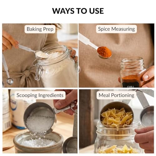 Image of Nestasia Stainless Steel Measuring Cups & Spoons Set of 8 - Stain & Rust Resistant Measuring Cups with Measurement Markings for Cooking & Baking | 100% Food Safe, Dishwasher Safe & Nested Tools