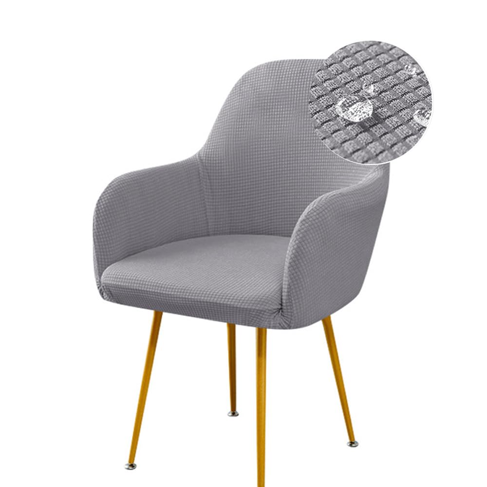 Highdi Funda para Silla de Comedor Elástica con Reposabrazos, Color Sólido Funda para Sillas con Respaldo Curvo Jacquard Impermeable para Hotel, Comedor, Cocina, Dormitorio (Gris Claro,1 Pieza)