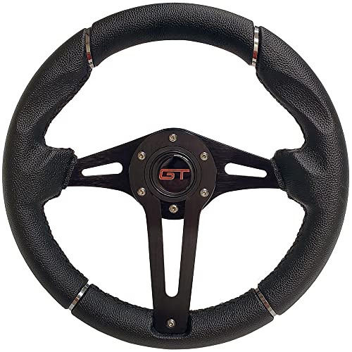 GT Black 12.5 Inch Golf Cart Steering Wheel with Horn Button For Golf Cart Club Car DS & Precedent, EZGO TXT RXV Yamaha, Racing Style