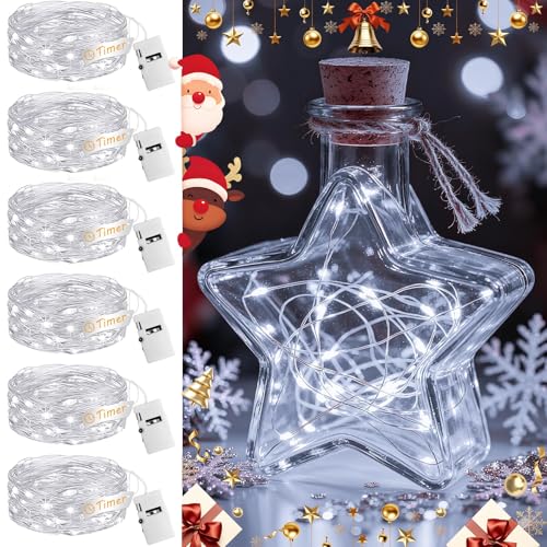 Image of 6Pack Fairy Lights with Timer, 7ft 20 LED Twinkle Light Battery Operated 3 Modes, Mini String Lights for Christmas Trees Wreath Party DIY Mason Jars Bottles Decor, Cold White