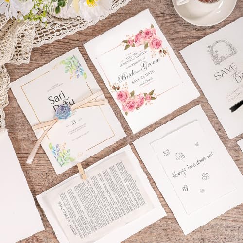 Image of Prudiut 25 Sheets Cotton Watercolor Paper, 300 GSM, 4 x 6 inch, White, Textured, Deckled Edge, Ideal for Watercolors, Wedding Invitations, Cards, Crafts