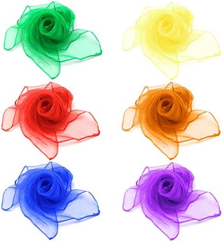 Lifreer 6 PCS Belly Dance Scarves Square Dance Juggling Scarf Multi-Color Silk-like Scarves Baby Sensory Toys Rhythm Band (60 x 60cm)