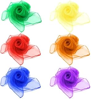 Lifreer 6 PCS Belly Dance Scarves Square Dance Juggling Scarf Multi-Color Silk-like Scarves Baby Sensory Toys Rhythm Band (60 x 60cm)