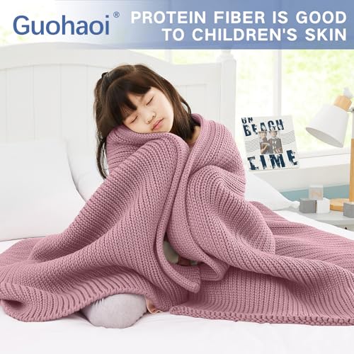 Guohaoi Knitted Weighted Blanket for Adults (Muted Pink 48"x72" 10lbs) No Beads Cooling Throw Blanket for Hot Sleepers, Home Decor Breathable Chunky Knit Heavy Blanket Use on Full Size Bed