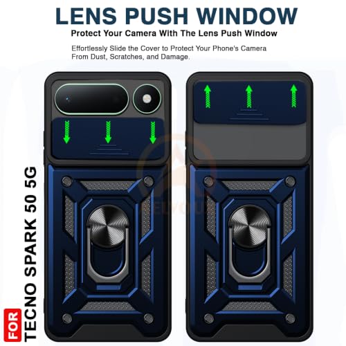 Image of Armor Bumper Back Cover Case for Tecno Spark 50 5G | Rotating Camera Cover, Ring Holder & Kickstand | Heavy Duty & 360 Degree Protection Back Cover (Blue)
