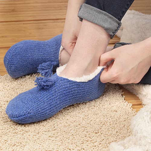 Image of BambooMN Adult Women Super Soft Warm Cozy Fancy Yarn Slippers Non-Slip Lined Socks, Indoor Comfy House Slippers, 3 Pairs
