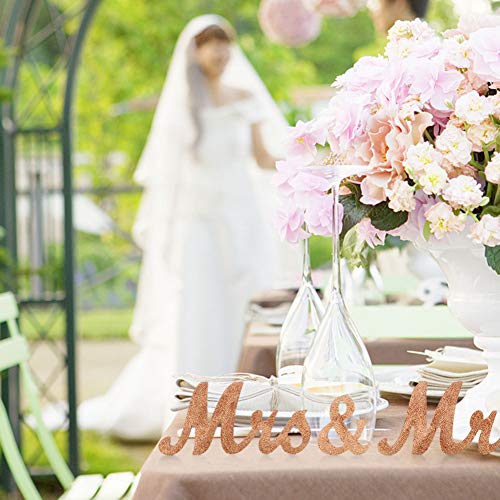 Haperlare Vintage Style Mr and Mrs Sign Mr & Mrs Wooden Letters Wedding Sign with Rose Gold Glitter Letters Mr and Mrs Sign for Wedding Table,Photo Props,Party Table,Top Dinner Christmas Decorations