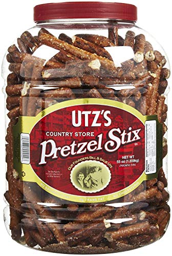 Utz Country Store Pretzel Stix â€“ 55 oz. Barrel â€“Thicker 4â€ Pretzel Sticks, Perfect for Dipping - Thick, Crunchy Pretzel Sticks with Zero Cholesterol, 2 Pack