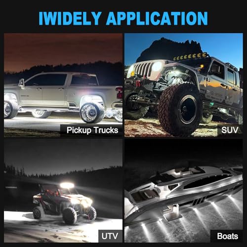 Image of 20pods White Rock Lights Dc 12v-80v 6000k Aluminum Alloy Pure White Led Rock Lights with Switch Wiring Harness Kit Ip68 Waterproof for Trucks Pickup Offroad Car SUV Utv ATV Rv Fends Underglow Lights