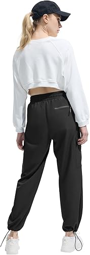 Miniatura 3 de FARUNGS Pantalones cargo de secado rápido, ligeros, tácticos, con 5 bolsillos, para mujer, cintura elástica y resistentes al agua