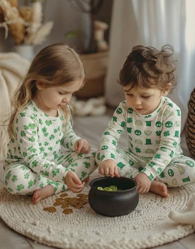 moimoln Soft Cotton Modal Baby Toddler Boys Girls Snug fit Pjs Daily Long Sleepwear Clover Dreams 3T
