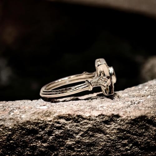 Vintage Old European Art Deco Diamond & Sapphire Ring for Women – Silver Plated Engagement Ring, Antique Style Square Halo Ring, Fine Jewelry Gift4